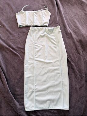 PrettyLittleThing Pale Mint Panelled Midi Skirt Set with Crop Top